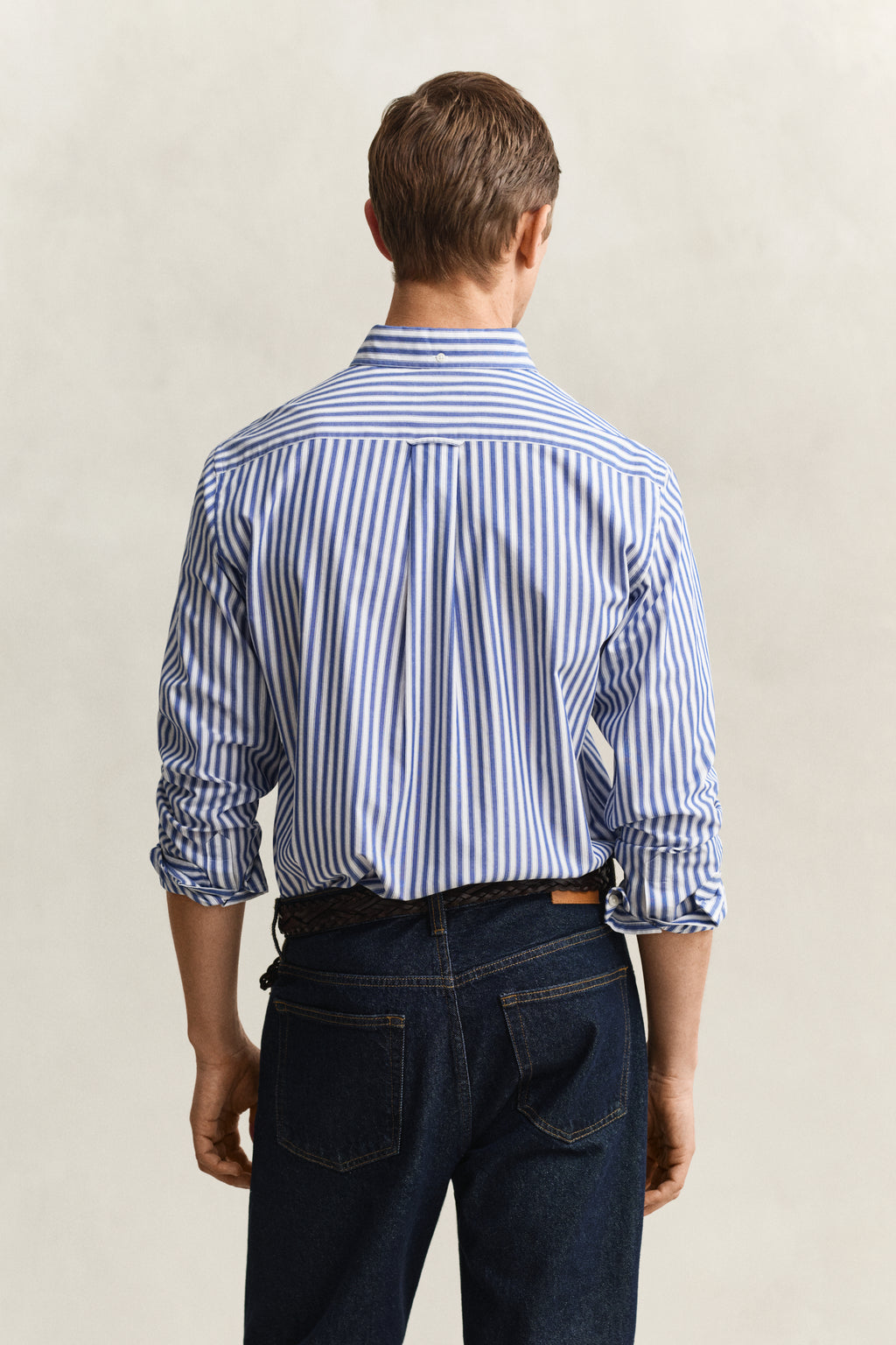 COLLEGE BLUE, REG CLASSIC POPLIN STRIPE SHIRT, BACK-VIEW BY GANT AU.