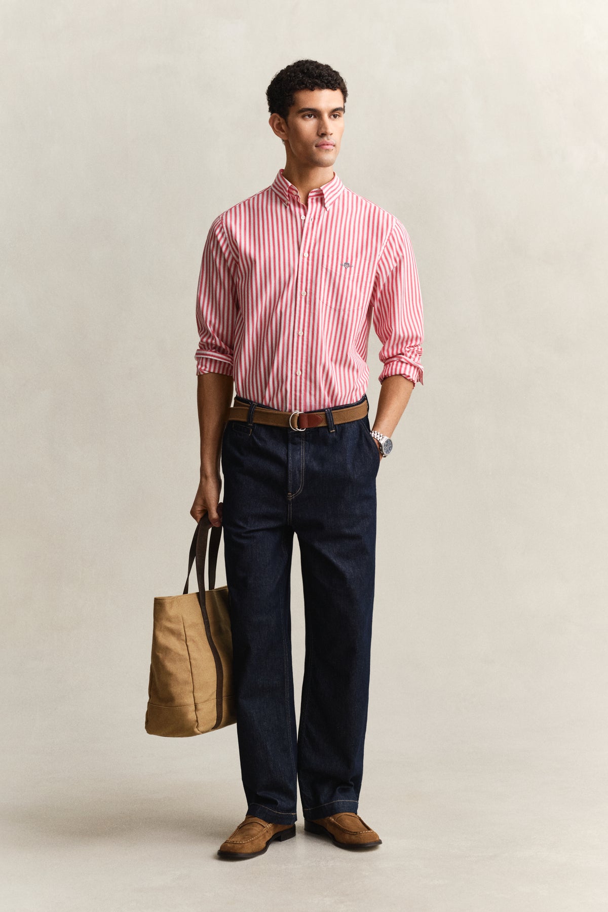 ROSE RED, REG CLASSIC POPLIN STRIPE SHIRT BY GANT AU.