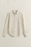 OAT BEIGE, REG COTTON LINEN STRIPE SHIRT, FLAT-LAY BY GANT AU.