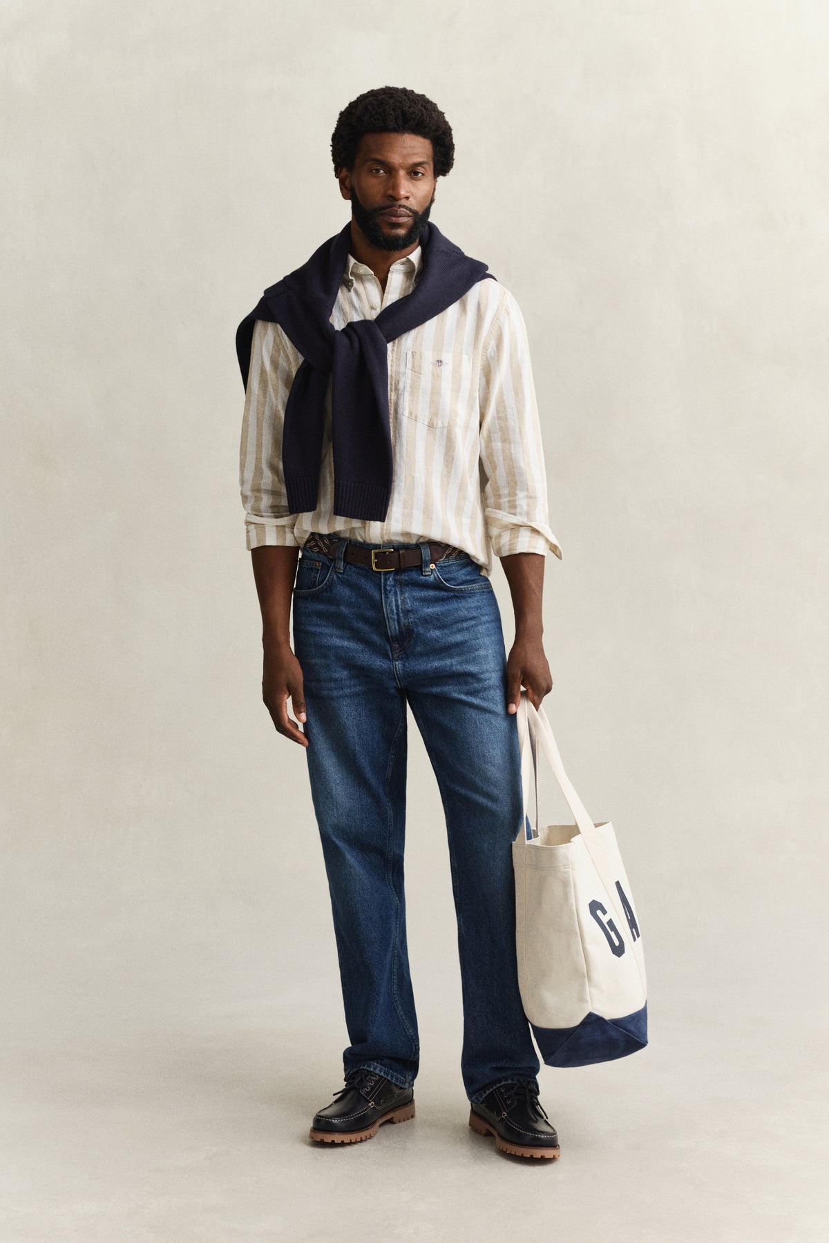 OAT BEIGE, REG COTTON LINEN STRIPE SHIRT BY GANT AU.