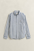 VINTAGE BLUE, REG COTTON LINEN STRIPE SHIRT, FLAT-LAY BY GANT AU.