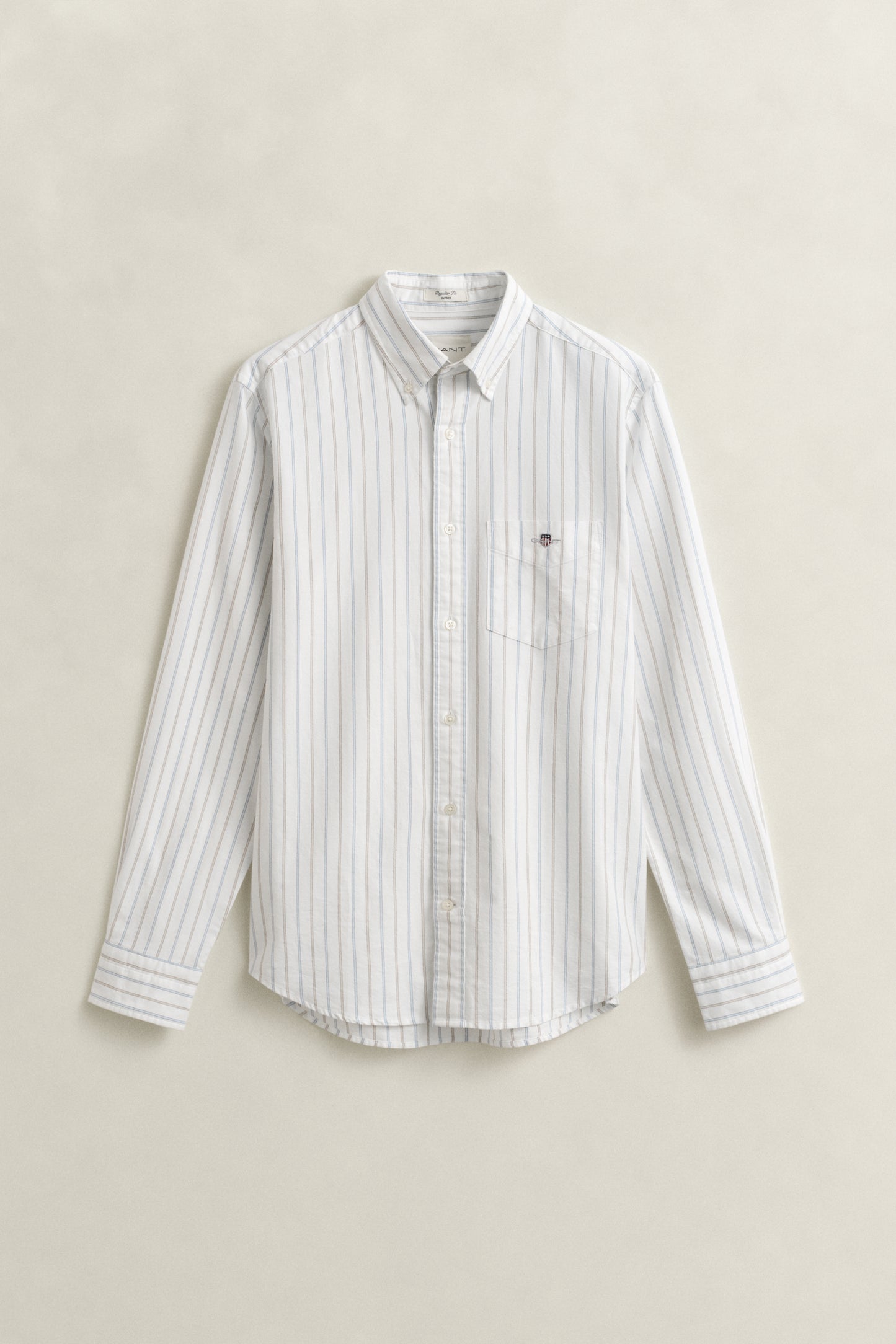 WHITE, REG CLASSIC OXFORD STRIPE SHIRT, FLAT-LAY BY GANT AU.