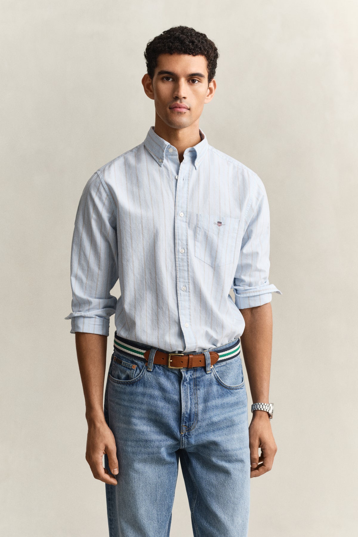 SKY BLUE, REG CLASSIC OXFORD STRIPE SHIRT, FRONT-VIEW BY GANT AU.