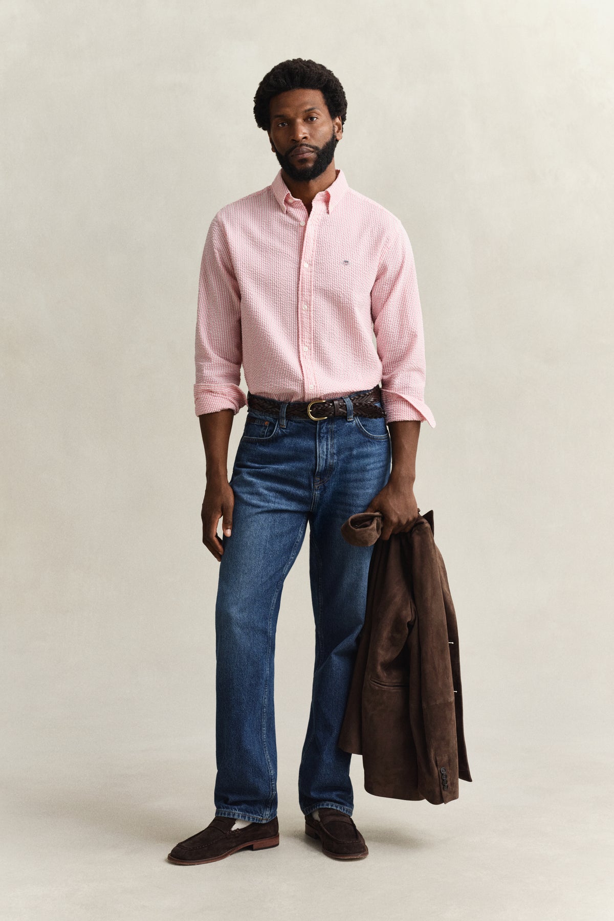 ROSE PINK, REG SEERSUCKER STRIPE SHIRT BY GANT AU.