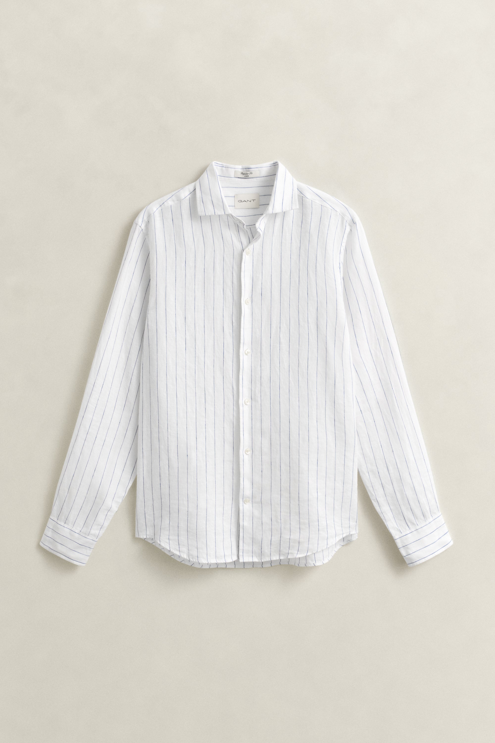 WHITE, REG LINEN STRIPE SHIRT, FLAT-LAY BY GANT AU.