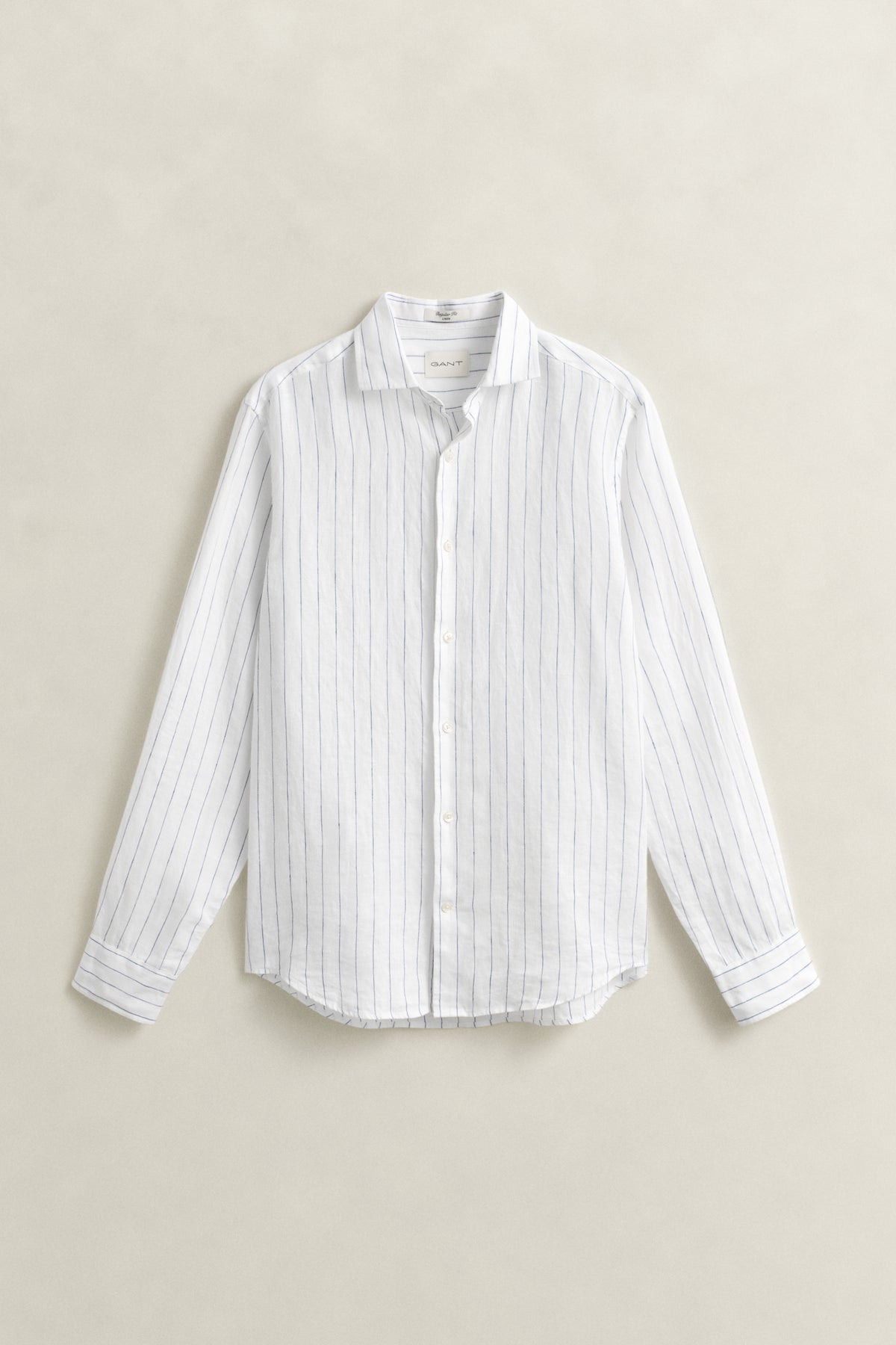 WHITE, REG LINEN STRIPE SHIRT, FLAT-LAY BY GANT AU.