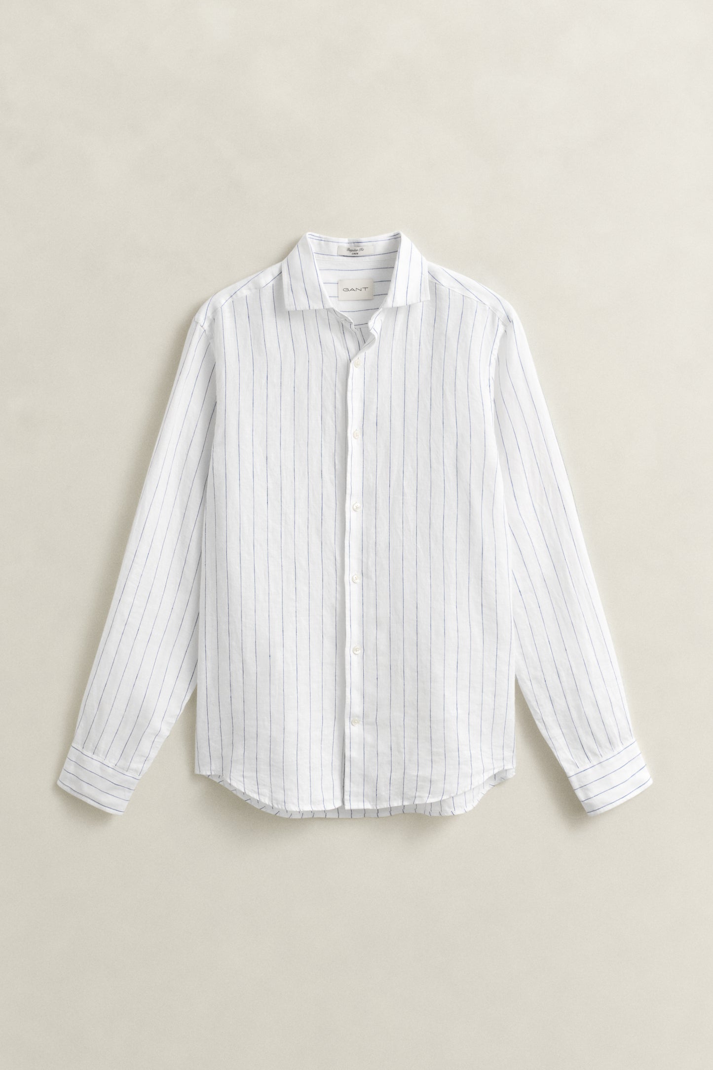 WHITE, REG LINEN STRIPE SHIRT, FLAT-LAY BY GANT AU.