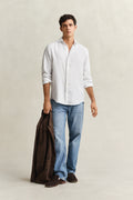 WHITE, REG LINEN STRIPE SHIRT BY GANT AU.