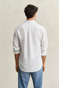 WHITE, REG LINEN STRIPE SHIRT, BACK-VIEW BY GANT AU.
