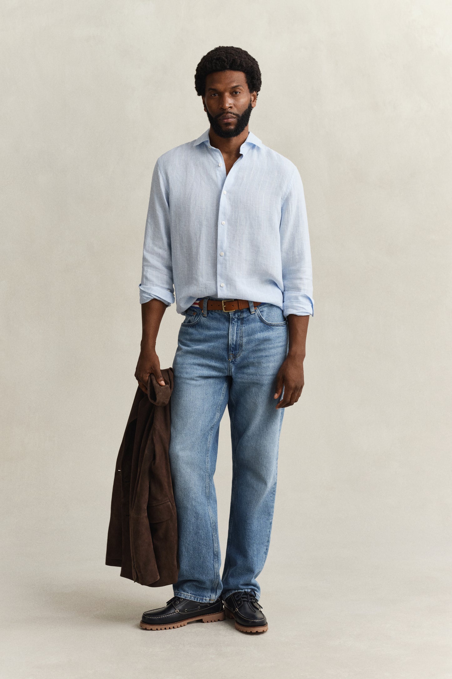 SKY BLUE, REG LINEN STRIPE SHIRT BY GANT AU.