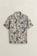 OAT BEIGE, REG AOP CAMP COLLAR SHIRT, FLAT-LAY BY GANT AU.