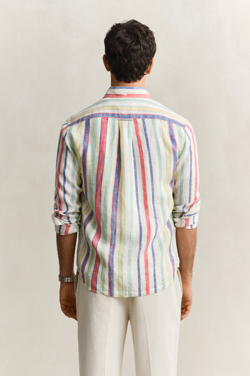 MULTICOLOR, REG MULTISTRIPE LINEN SHIRT, BACK-VIEW BY GANT AU.