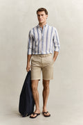 VINTAGE BLUE, REG COTTON LINEN STRIPE SHIRT BY GANT AU.