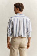 VINTAGE BLUE, REG COTTON LINEN STRIPE SHIRT, BACK-VIEW BY GANT AU.