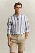 VINTAGE BLUE, REG COTTON LINEN STRIPE SHIRT, FRONT-VIEW BY GANT AU.