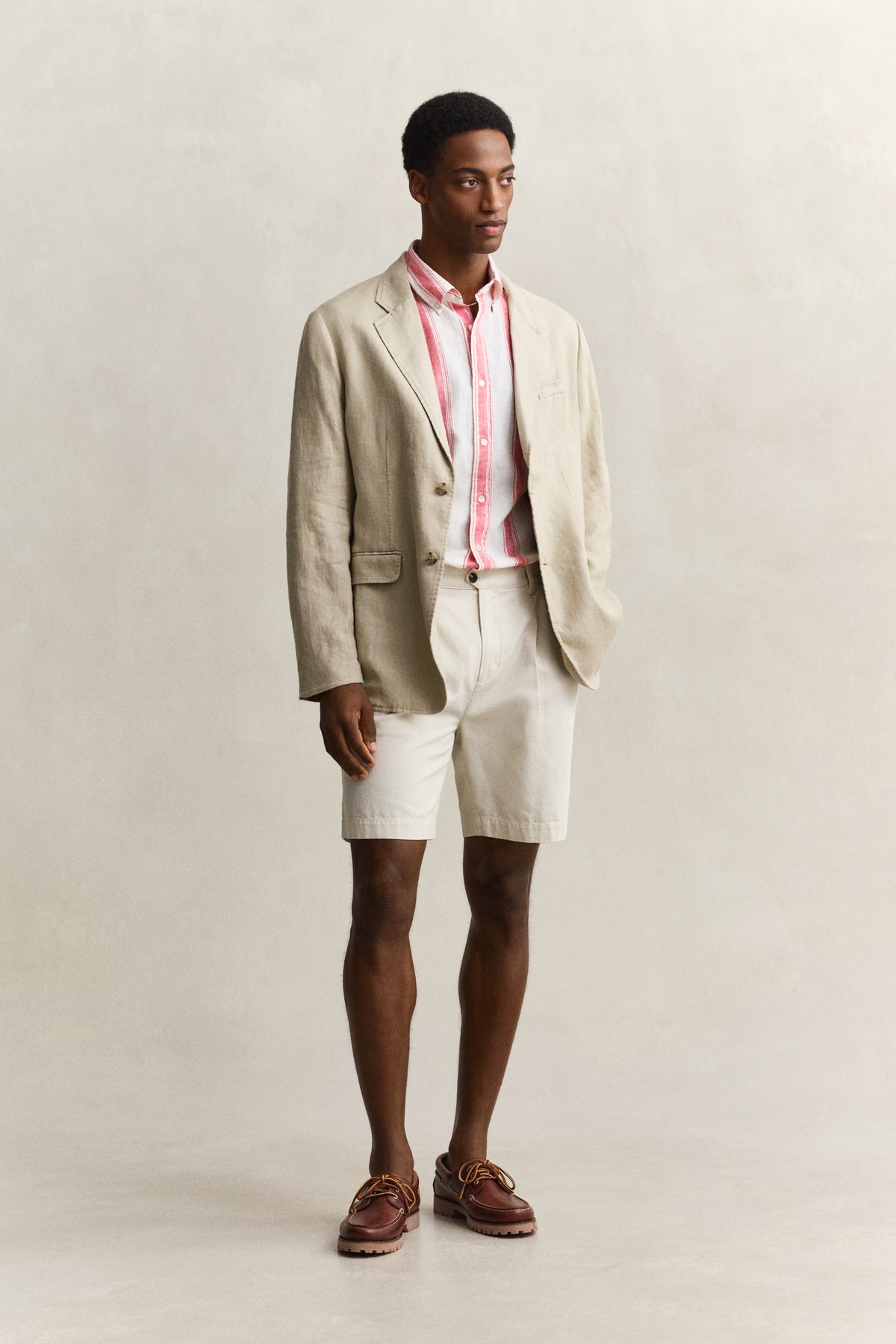 ROSE RED, REG COTTON LINEN STRIPE SHIRT BY GANT AU.
