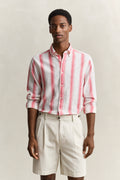 ROSE RED, REG COTTON LINEN STRIPE SHIRT, FRONT-VIEW BY GANT AU.