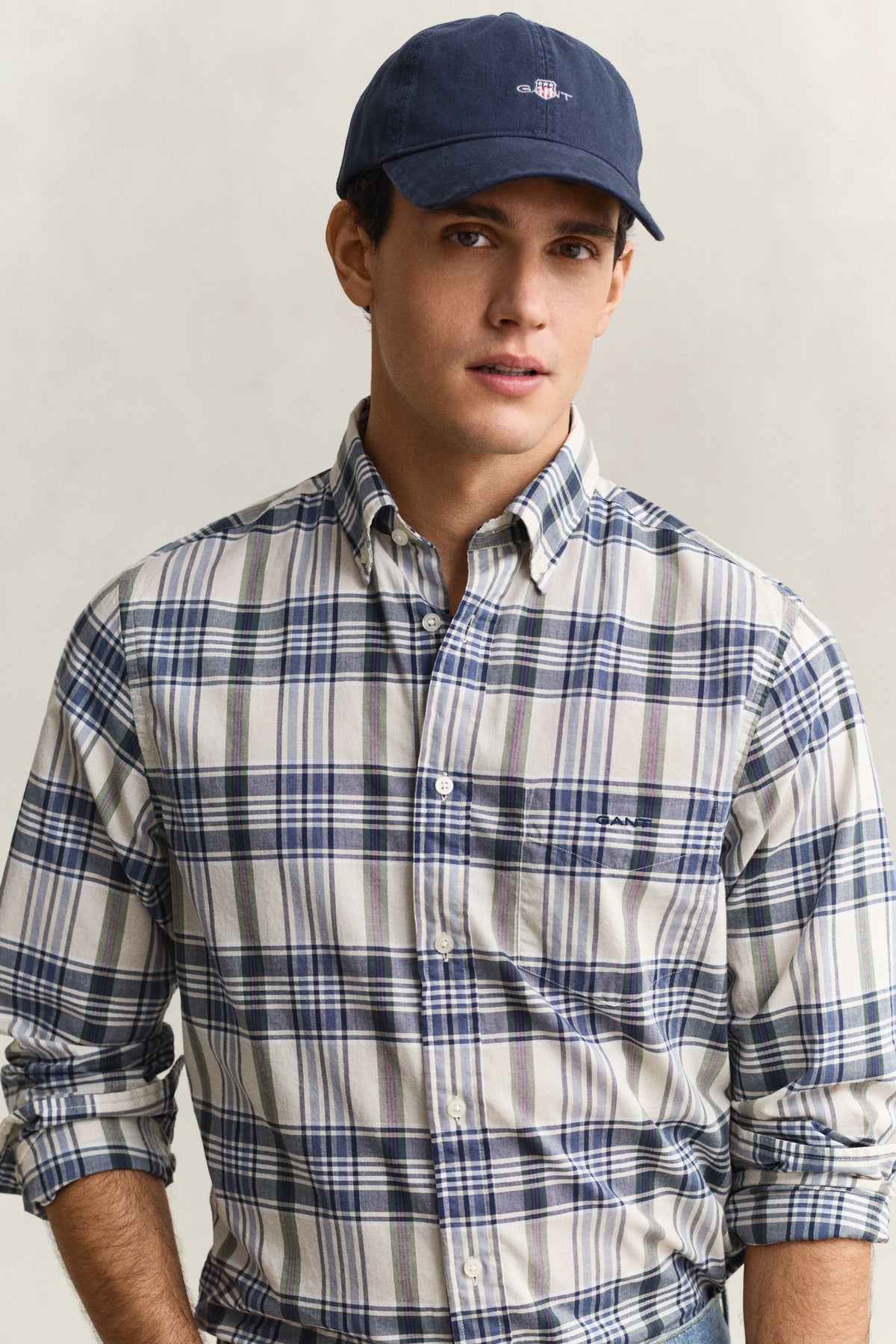 MODEL WEARING REG INDIAN MADRAS CHECK SHIRT