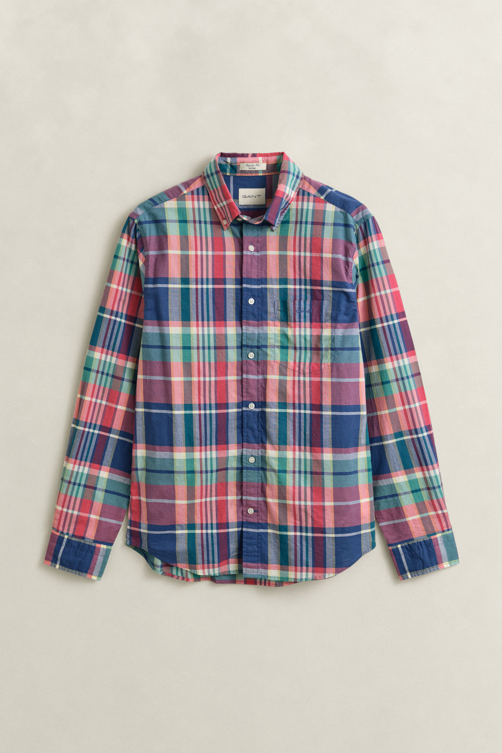 ROSE RED, REG INDIAN MADRAS CHECK SHIRT, FLAT-LAY BY GANT AU.