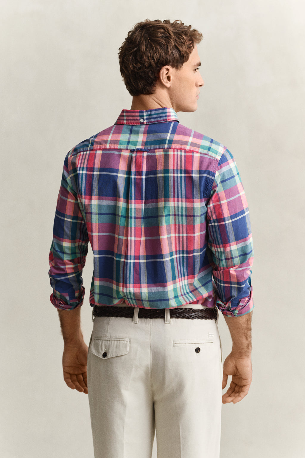 ROSE RED, REG INDIAN MADRAS CHECK SHIRT, BACK-VIEW BY GANT AU.