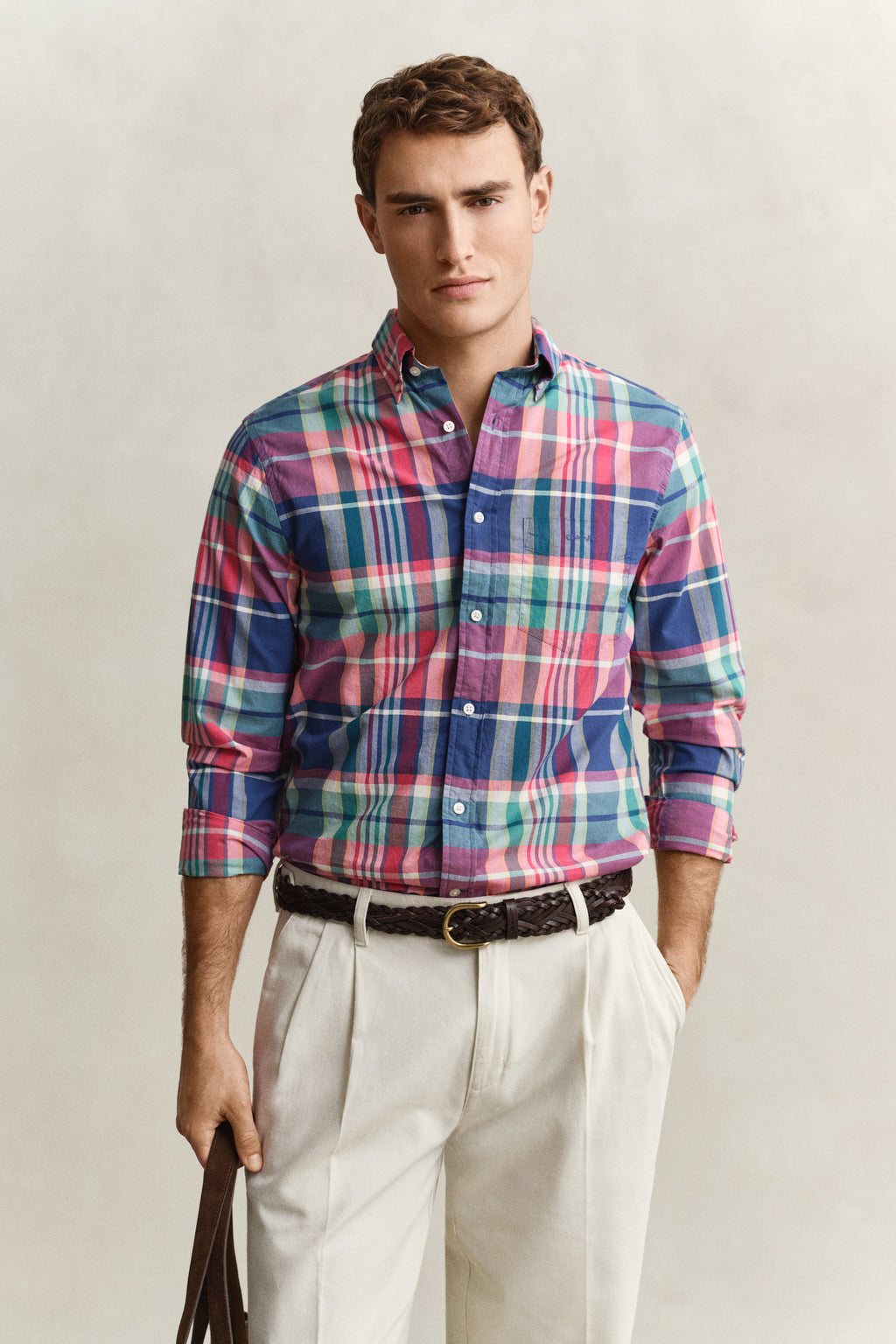 ROSE RED, REG INDIAN MADRAS CHECK SHIRT, FRONT-VIEW BY GANT AU.