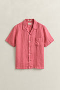 ROSE PINK, REG GMNT DYED LINEN SS CAMP SHIRT, FLAT-LAY BY GANT AU.