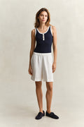 EGGSHELL, LINEN BLEND PULL ON SHORTS, FRONT-VIEW BY GANT AU.