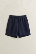 EVENING BLUE, LINEN BLEND PULL ON SHORTS, FLAT-LAY BY GANT AU.