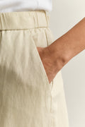 MODEL WEARING LINEN BLEND PULL ON PANTS