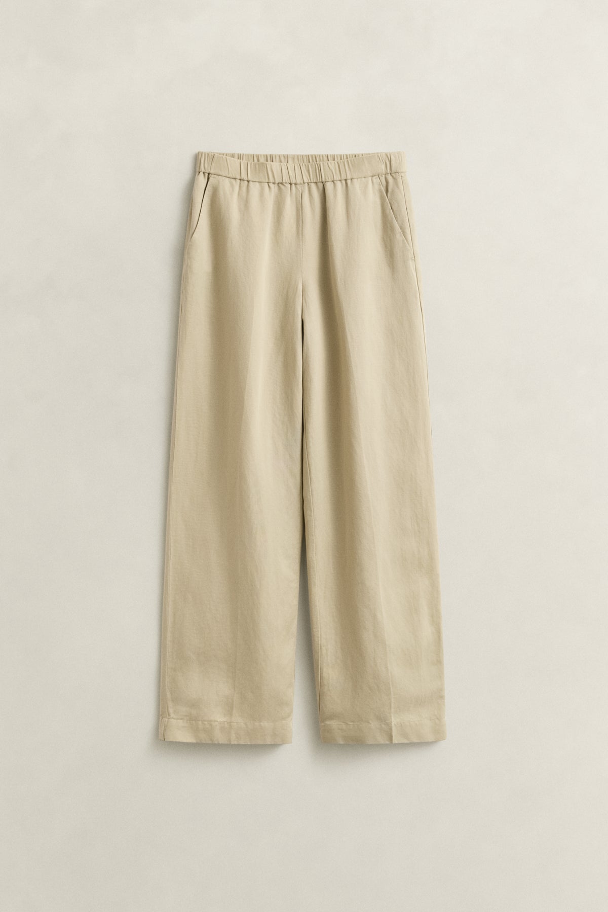 OAT BEIGE, LINEN BLEND PULL ON PANTS, FLAT-LAY BY GANT AU.