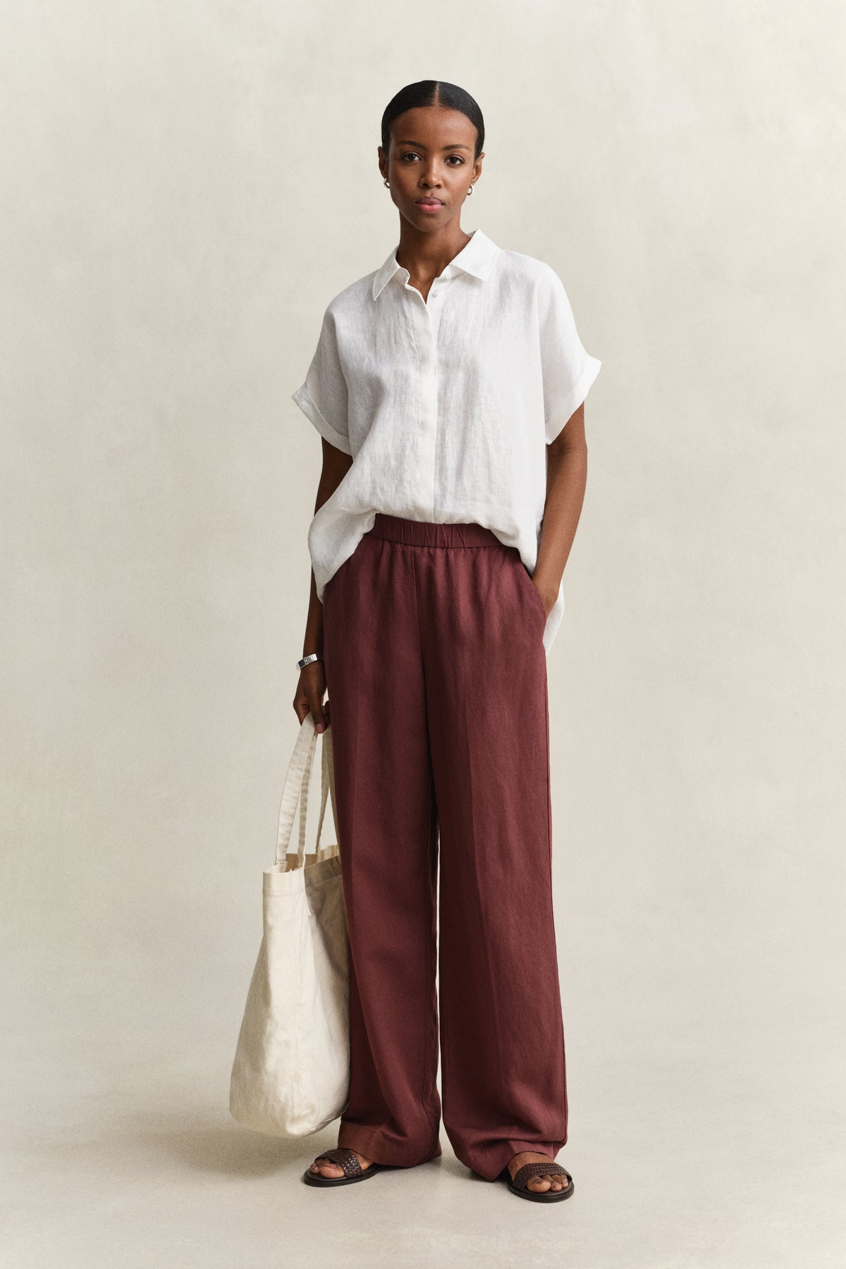 FRESH SOIL, LINEN BLEND PULL ON PANTS BY GANT AU.