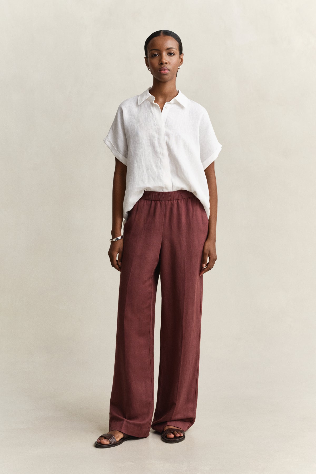 FRESH SOIL, LINEN BLEND PULL ON PANTS, FRONT-VIEW BY GANT AU.