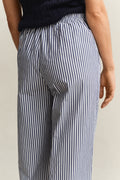 MODEL WEARING STRIPE POPLIN PULL ON PANTS