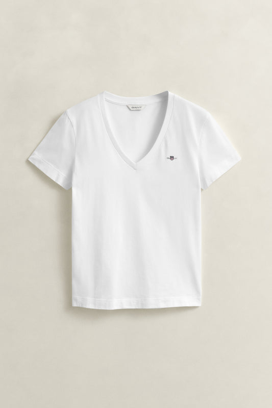 WHITE, REG SHIELD SS V-NECK T-SHIRT BY GANT AU.