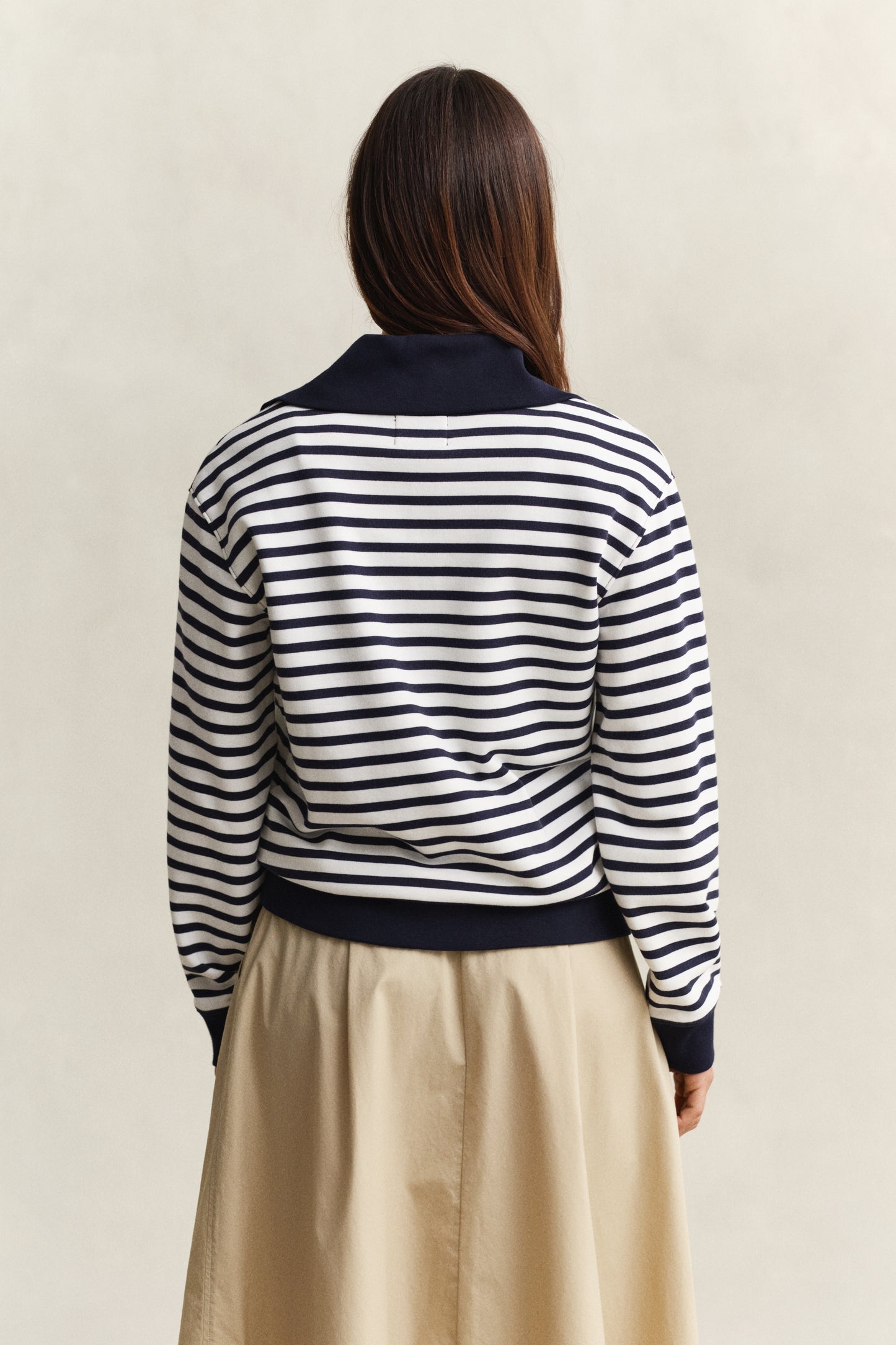 EVENING BLUE, STRIPED HALF ZIP SWEAT, BACK-VIEW BY GANT AU.