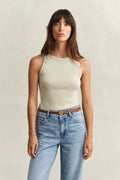 COUNTRY BEIGE, HIGH NECK RIB TANK TOP, FRONT-VIEW BY GANT AU.