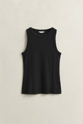 BLACK, HIGH NECK RIB TANK TOP, FLAT-LAY BY GANT AU.