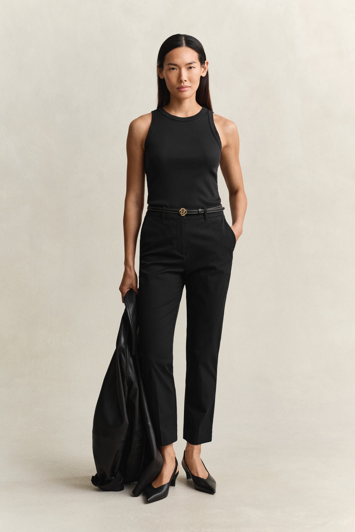 BLACK, HIGH NECK RIB TANK TOP BY GANT AU.