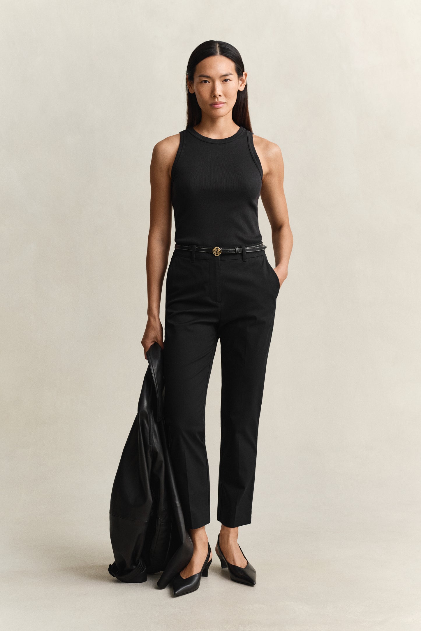 BLACK, HIGH NECK RIB TANK TOP BY GANT AU.