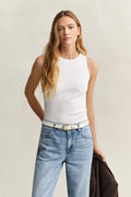 WHITE, HIGH NECK RIB TANK TOP, FRONT-VIEW BY GANT AU.