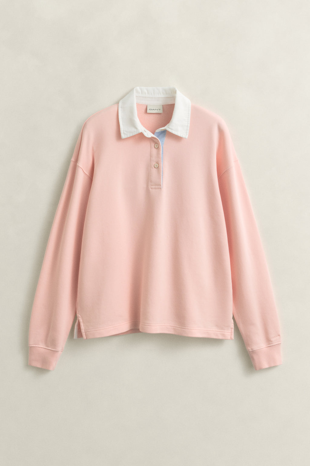 APRICOT PINK, RUGGER SWEATSHIRT, FLAT-LAY BY GANT AU.