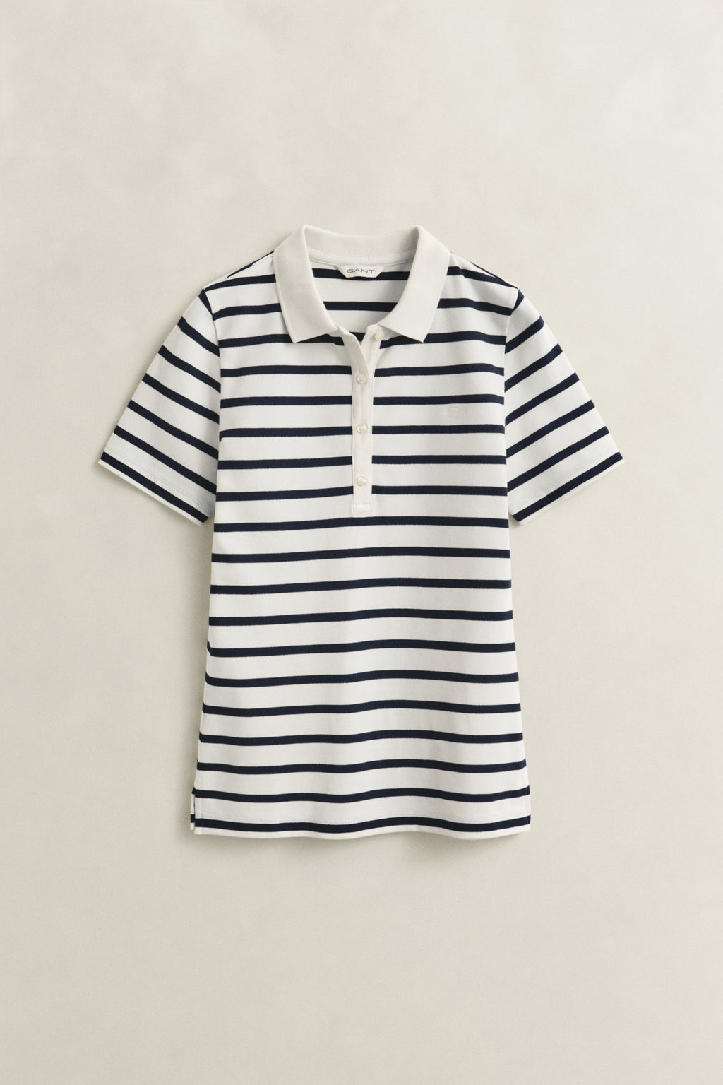EGGSHELL, SLIM STRIPED SS PIQUE POLO, FLAT-LAY BY GANT AU.