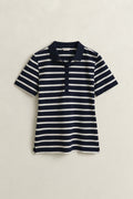 EVENING BLUE, SLIM STRIPED SS PIQUE POLO, FLAT-LAY BY GANT AU.