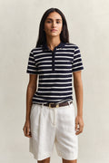 EVENING BLUE, SLIM STRIPED SS PIQUE POLO, FRONT-VIEW BY GANT AU.