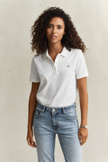WHITE, REG SHIELD SS PIQUE POLO, FRONT-VIEW BY GANT AU.