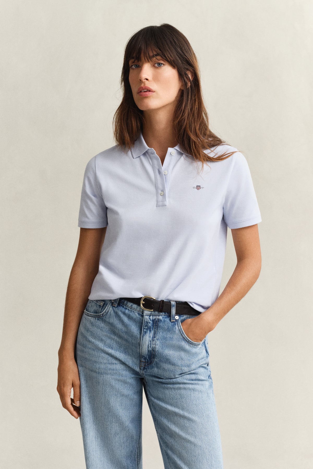 LIGHT BLUE, REG SHIELD SS PIQUE POLO, FRONT-VIEW BY GANT AU.
