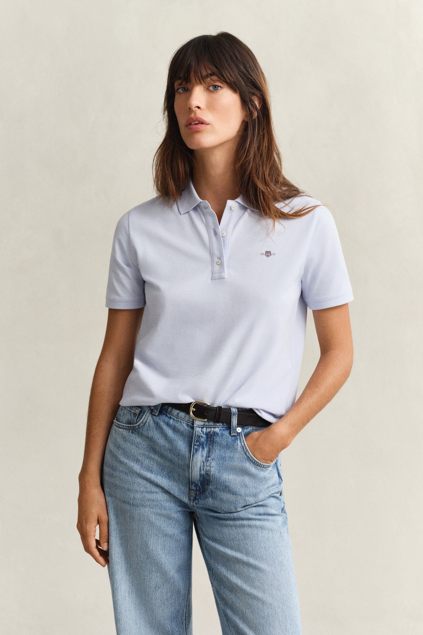 LIGHT BLUE, REG SHIELD SS PIQUE POLO, FRONT-VIEW BY GANT AU.