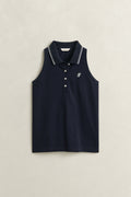 EVENING BLUE, REG SLEEVELESS PIQUE POLO, FLAT-LAY BY GANT AU.