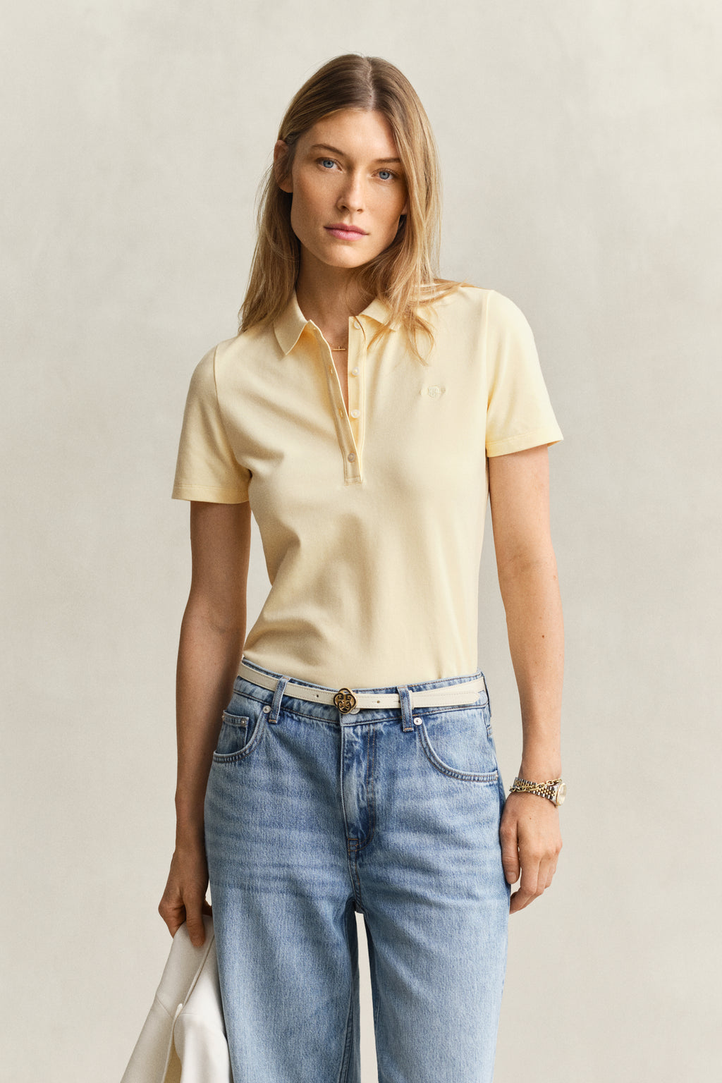 VANILLA YELLOW, Slim Polo Shirt, FRONT-VIEW BY GANT AU.