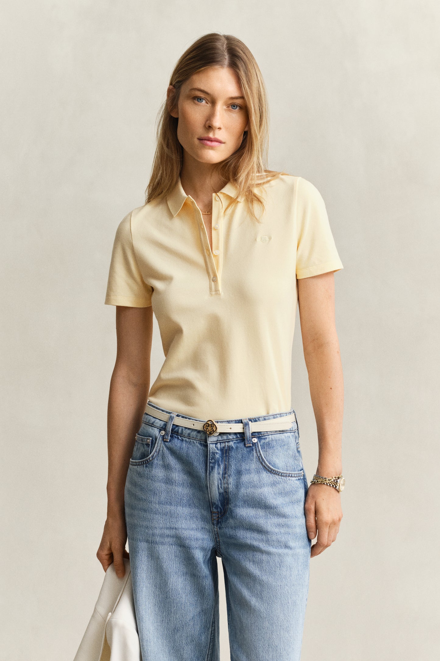 VANILLA YELLOW, Slim Polo Shirt, FRONT-VIEW BY GANT AU.